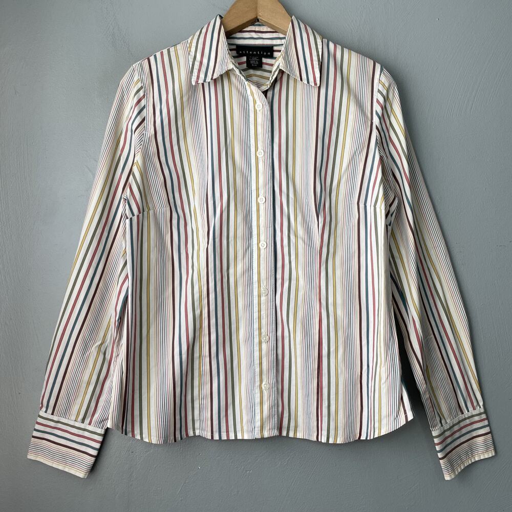 Structured Button Up Shirt Size Small Stretch Striped Office Preppy Chic Y2K